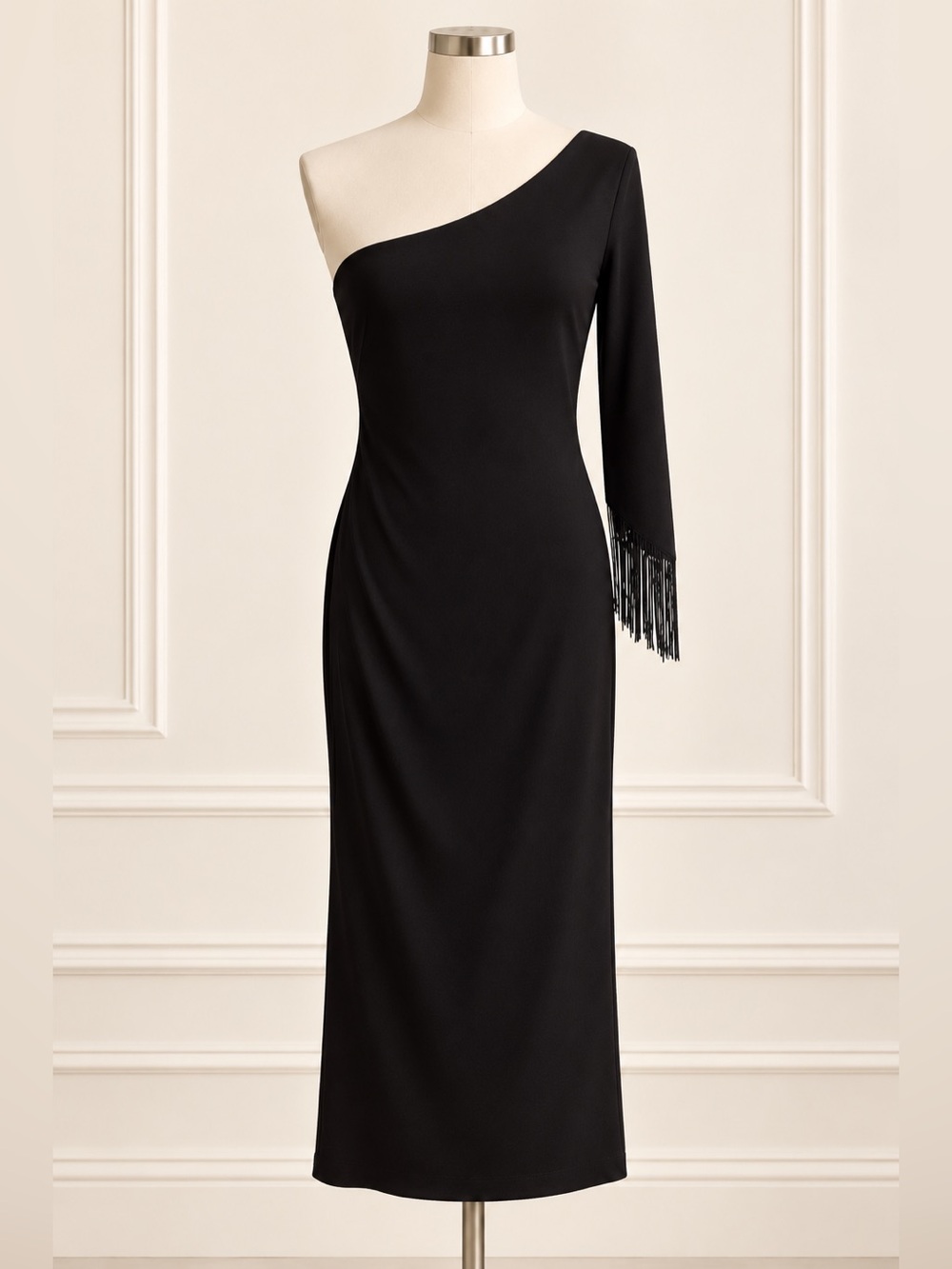 Bebe black asymmetrical one-shoulder dress, size Small.